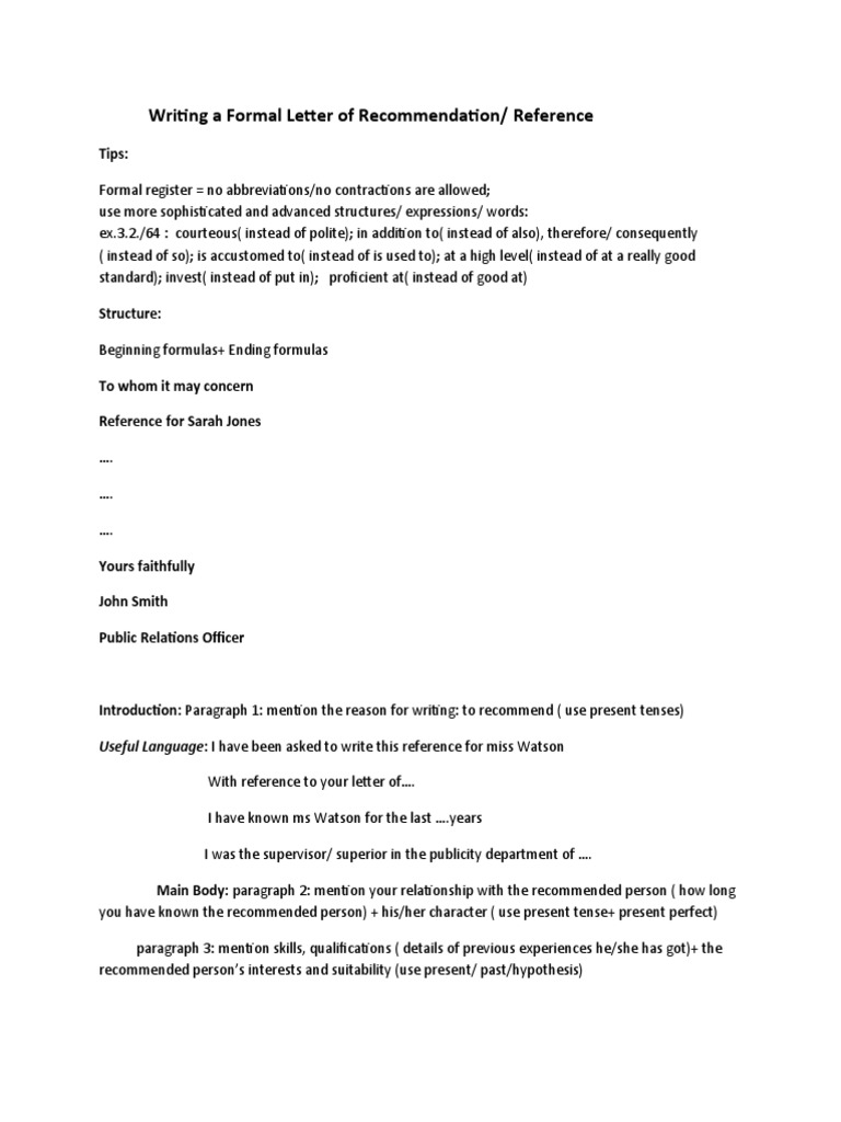 Formal Letter of Recommendation | PDF