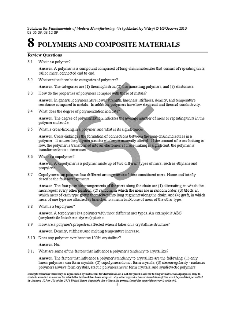 Polymers and Composite Materials: Review Questions | Download Free PDF ...