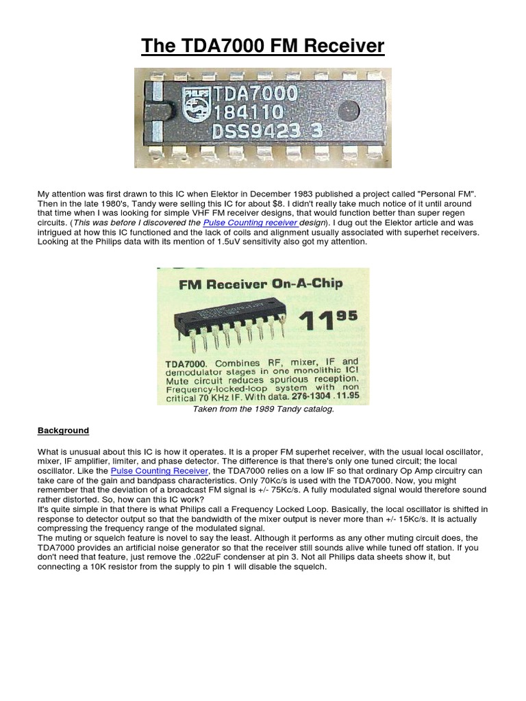 TDA7000 FM Receiver PDF PDF Frequency Modulation Detector (Radio)