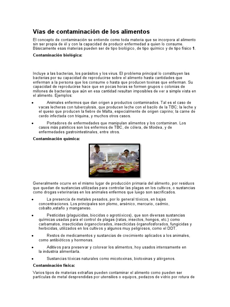 Contaminación de Alimentos: Tipos y Riesgos | PDF | Carne | Alimentos