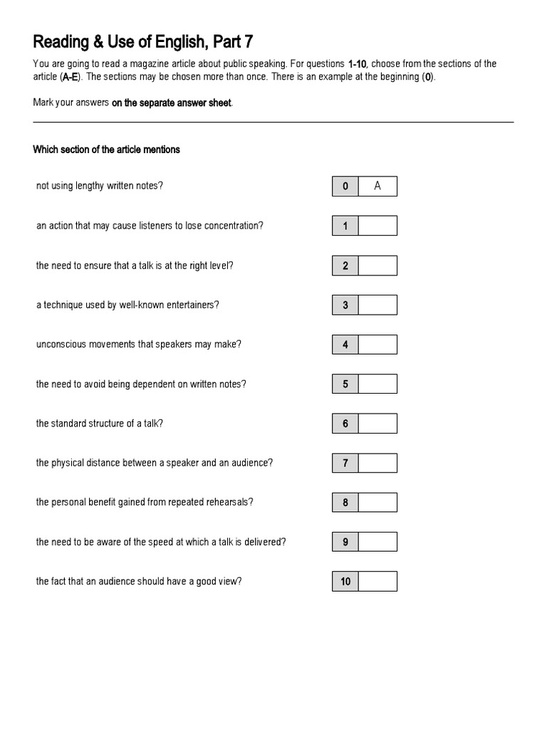 First Reading Practice - Part 7 (Sample 2003 Adpated) | PDF | Feeling