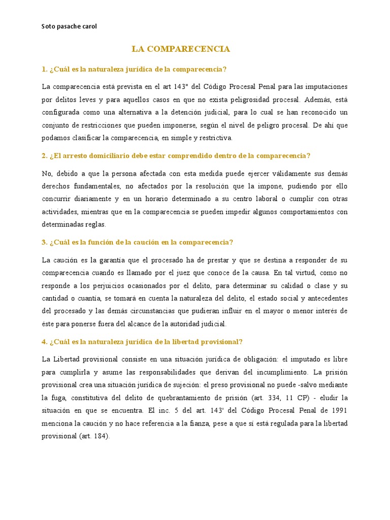 La Comparecencia | PDF | Derecho penal | Ley procesal