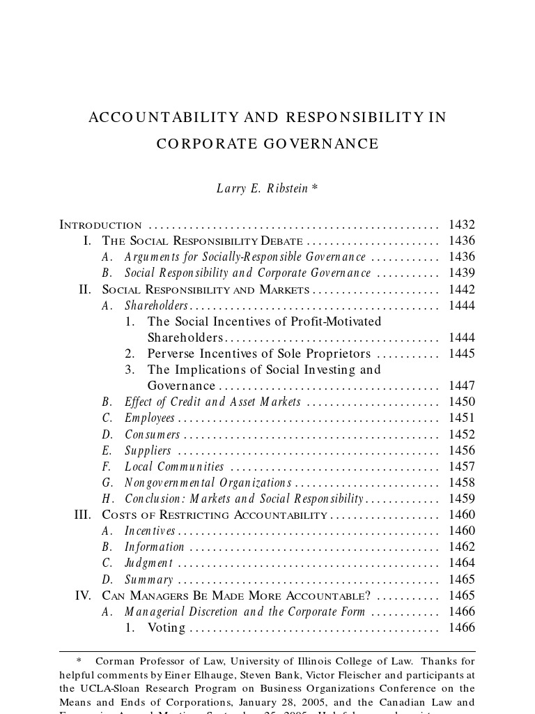 Accountability and Responsibility in Corporate Governance | PDF ...