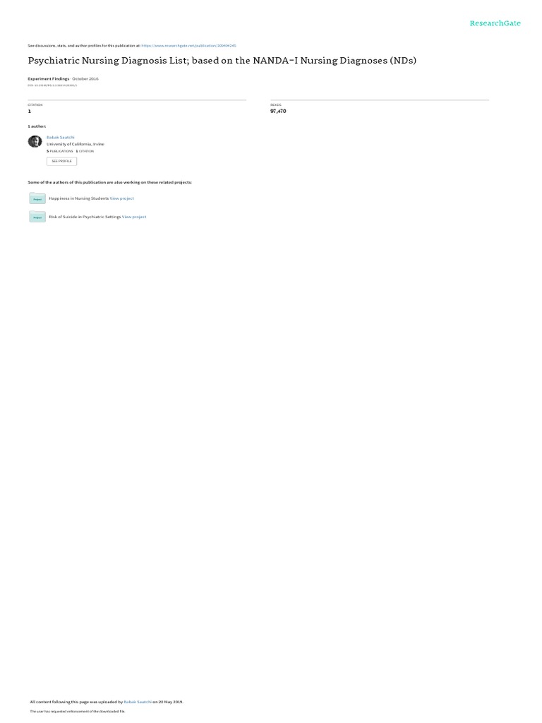 Psychiatric Nursing Diagnosis List Based On The NandaI Nursing