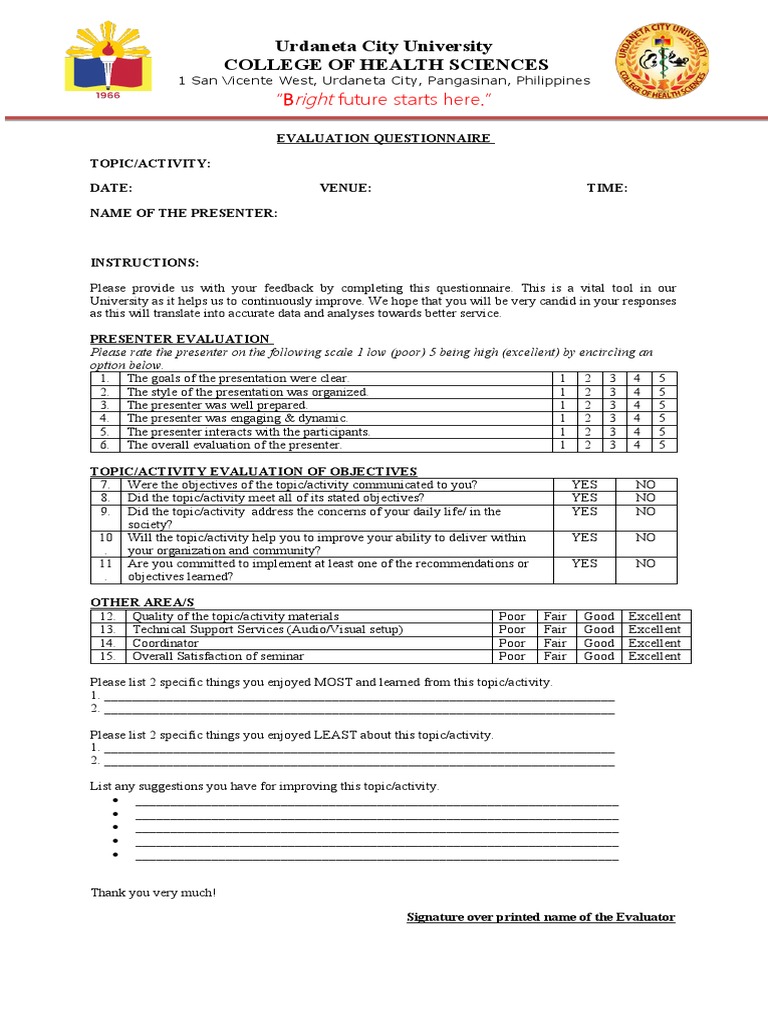 Urdaneta University Presenter Evaluation Form | PDF | Cognition ...