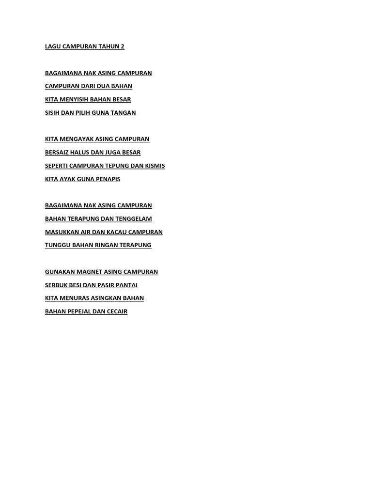 Lagu Campuran Tahun 2 Pdf