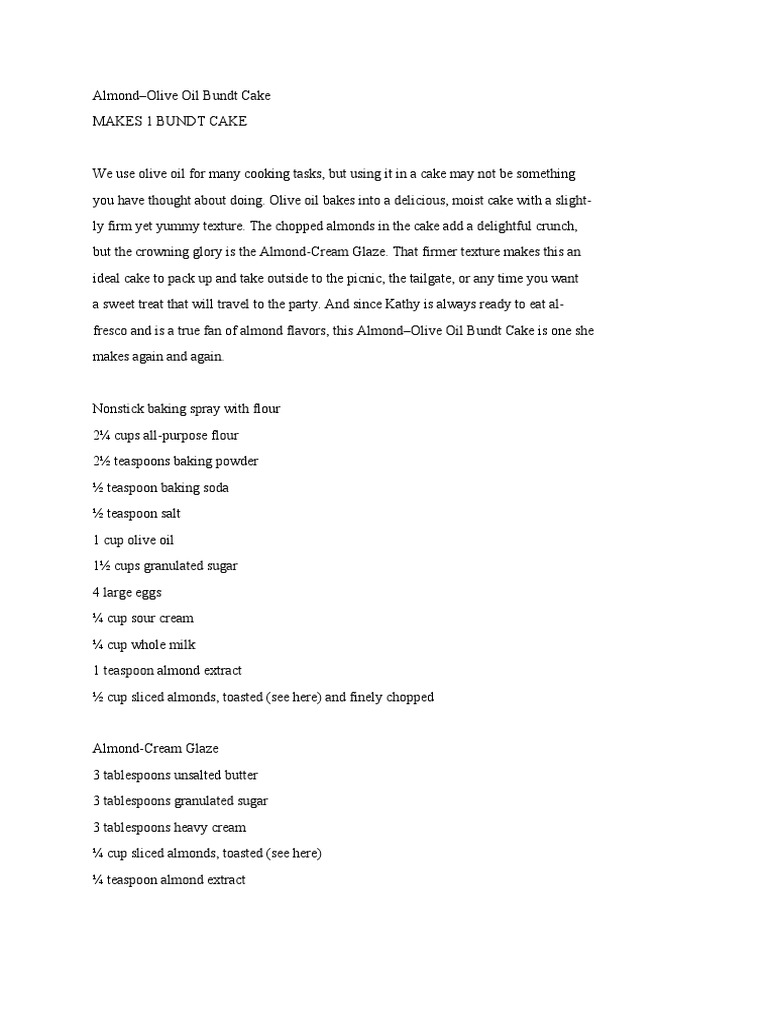 AlmondOlive Oil Bundt Cake PDF Cakes Cuisine