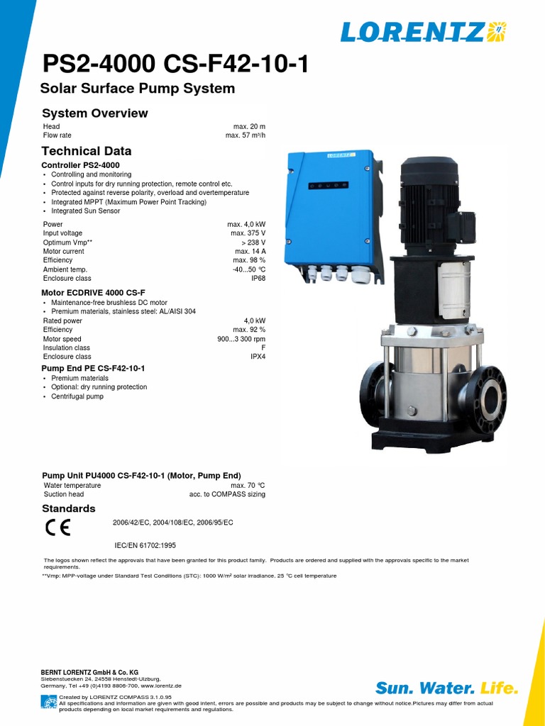 PS2-4000 CS-F42-10-1: Solar Surface Pump System | PDF | Electric Motor ...