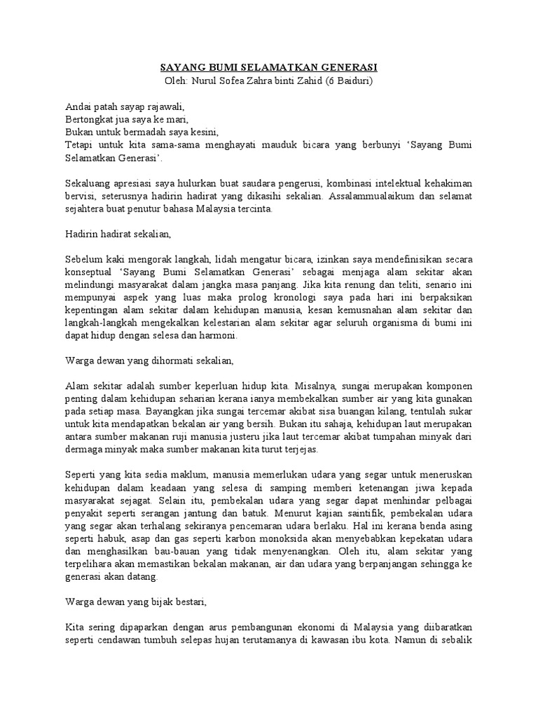 Pidato Sayang Bumi Selamatkan Generasi Pdf