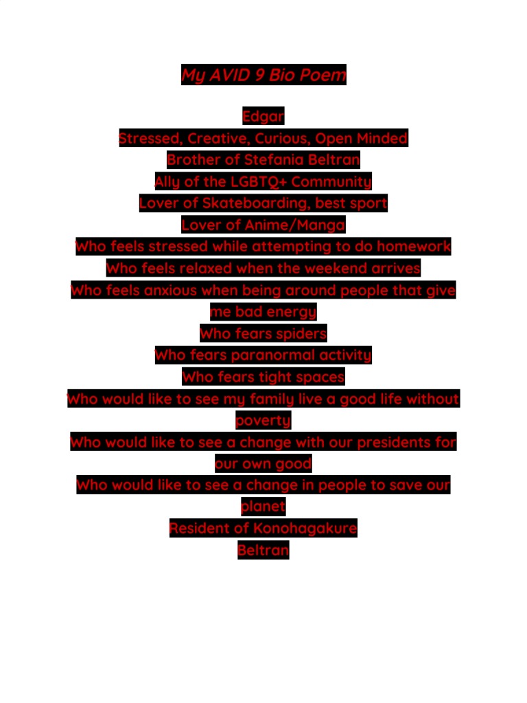 Avid 9 Bio Poem | PDF | Social Science | Home & Garden