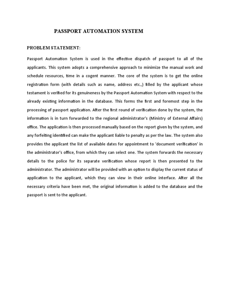 Passport Automation System: Problem Statement | PDF