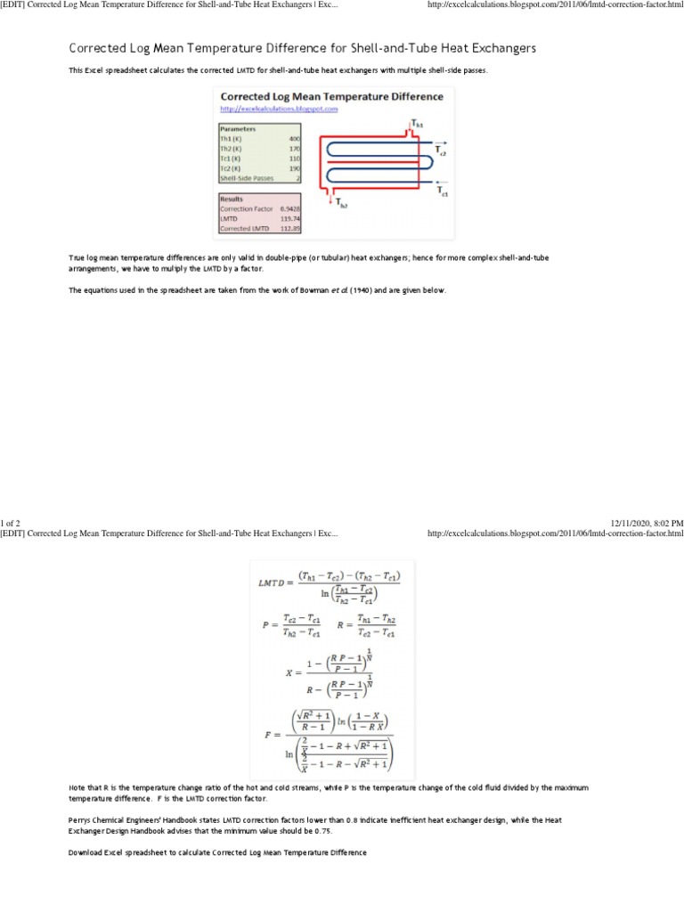 LMTD Correction for Shell-and-Tube Exchangers | PDF