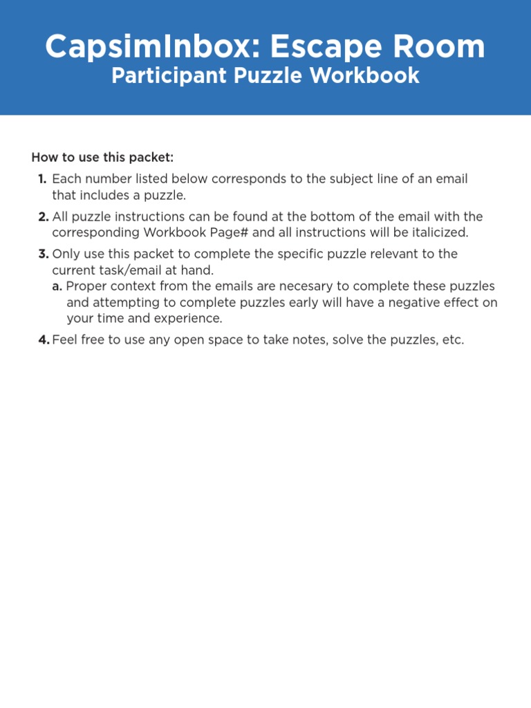 Capsiminbox Escape Room Participant Puzzle Workbook PDF