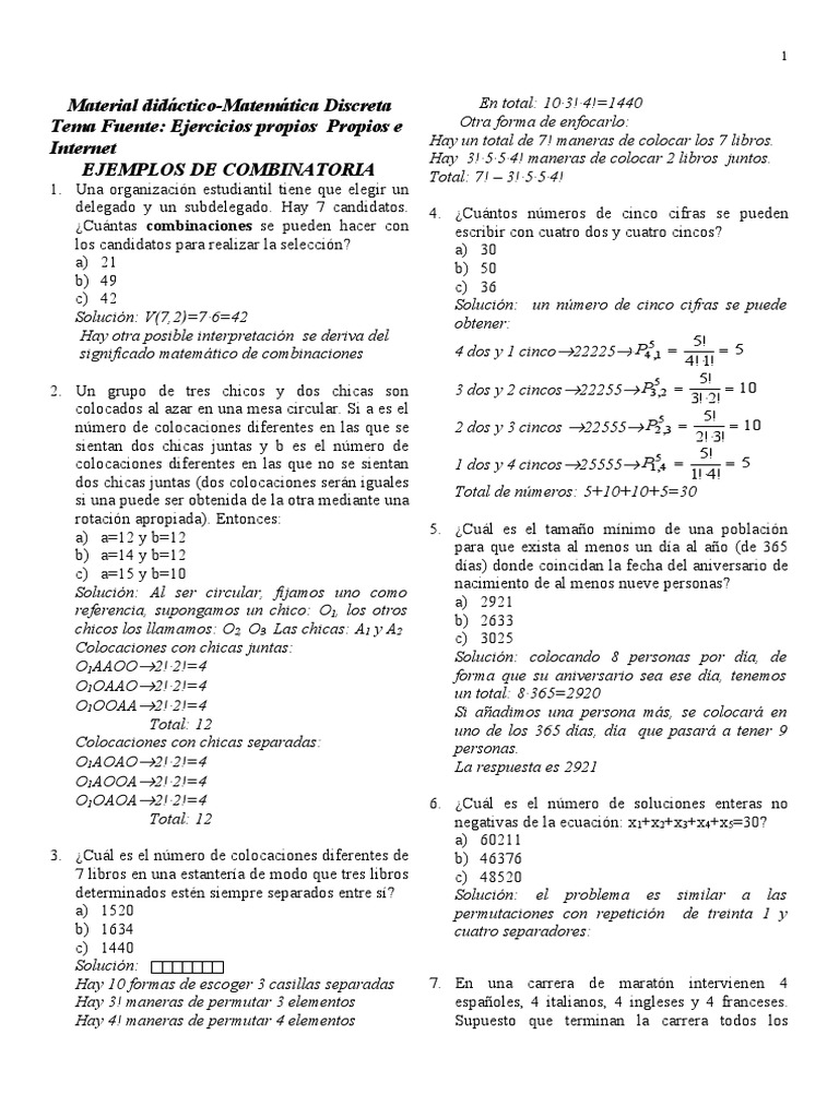 Ejercicios de Combinatoria y Permutaciones | PDF | Permutación | Vocal