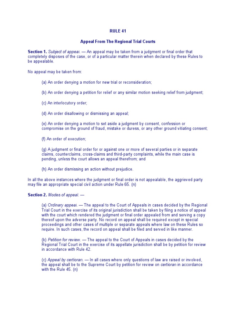 Rule 41 | PDF | Judgment (Law) | Appeal