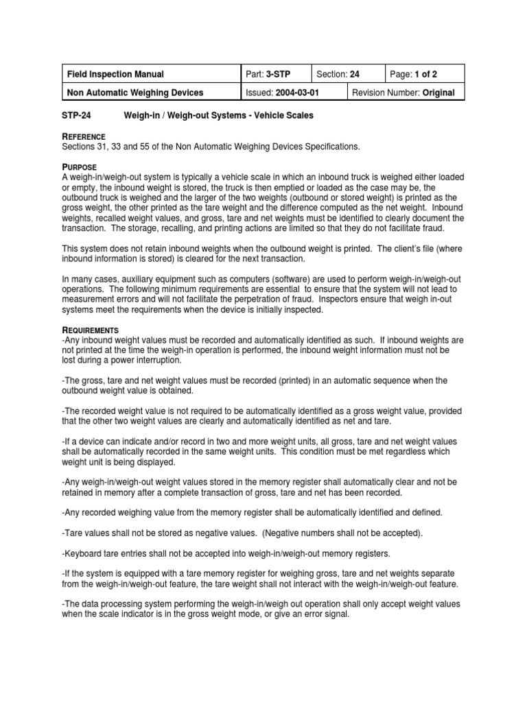 Field Inspection Manual Non Automatic Weighing Devices STP24 WeighIn