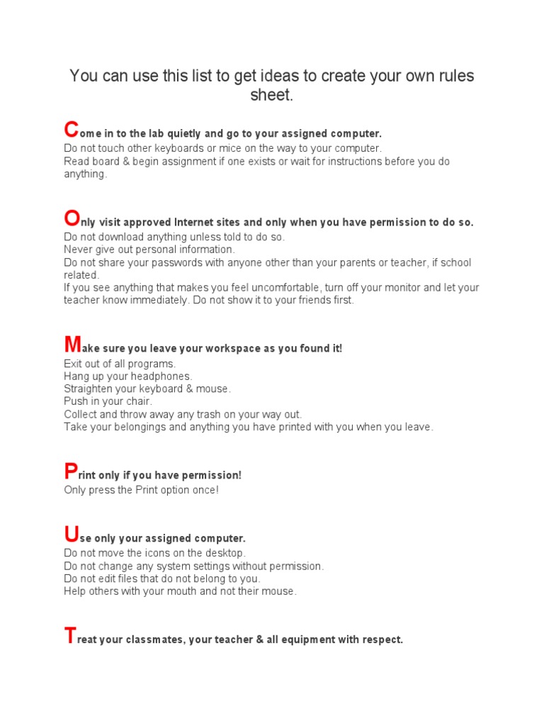 Computer Lab Rules and Guidelines | PDF