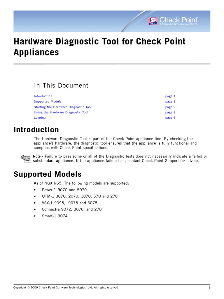 Hardware Diagnostic Tool For Check Point Appliances: in This Document ...