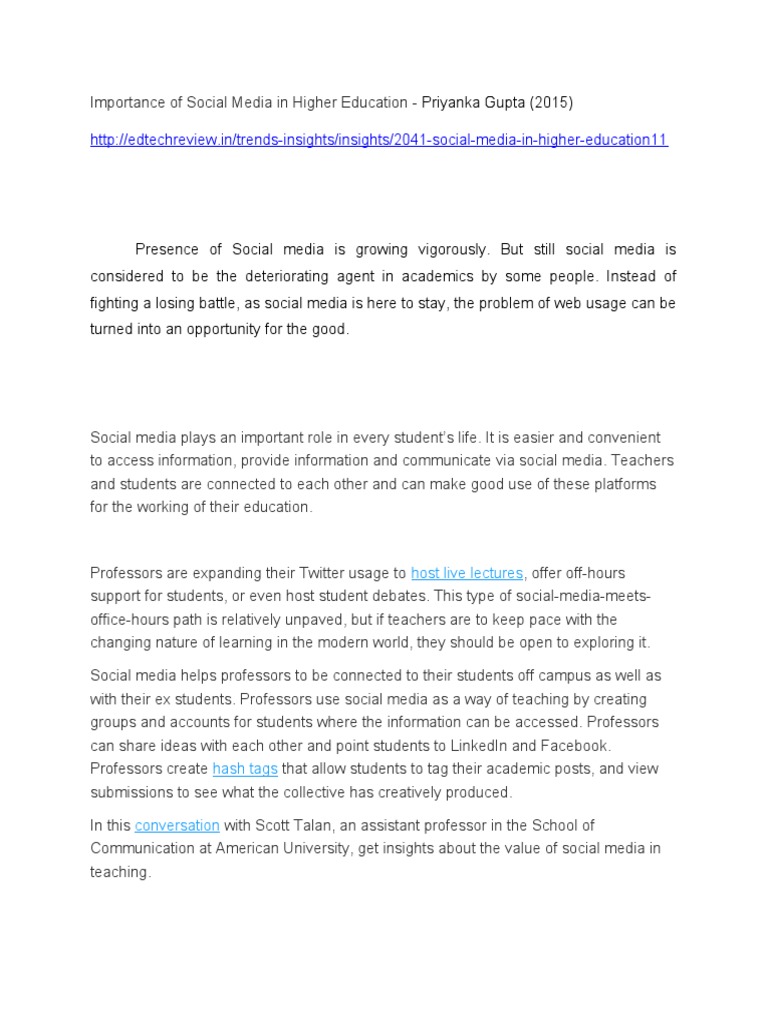 Social Media's Role in Higher Education | PDF | Social Media | Popular ...