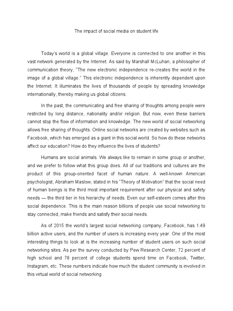 The Impact of Social Media On Student Life | PDF | Social Networking ...