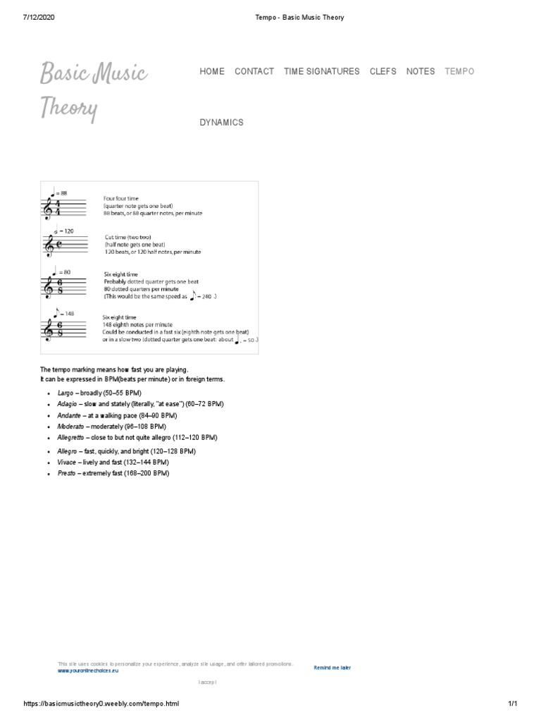 Basic Music Theory: Home Contact Time Signatures Clefs Notes | PDF