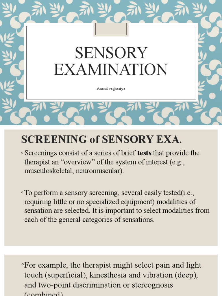 Sensory Examination For Physiotherapy Student Neuro PDF Somatosensory System Senses
