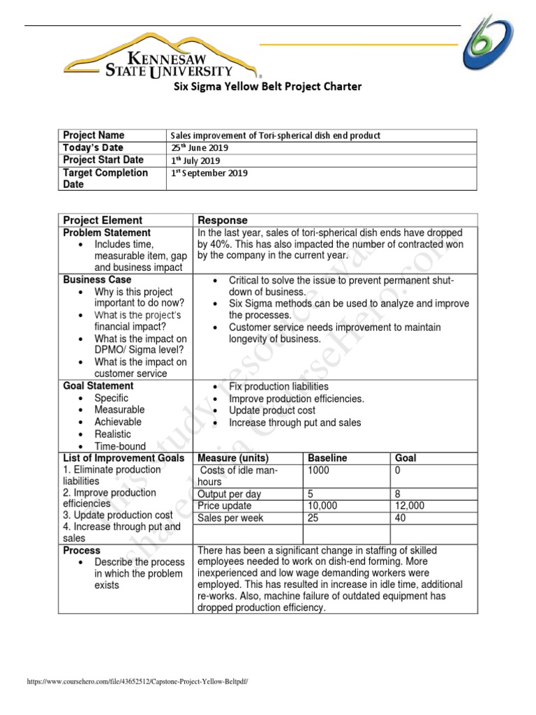 Capstone Project Yellow Belt PDF PDF Six Sigma Sales