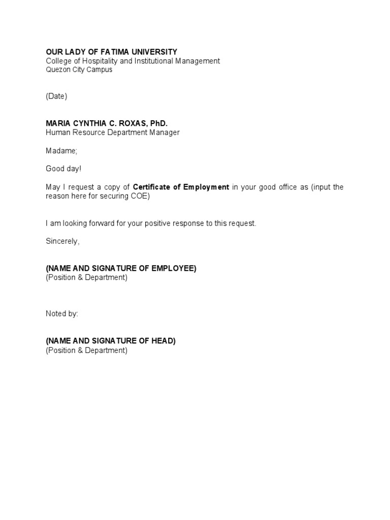 Coe Request Letter PDF