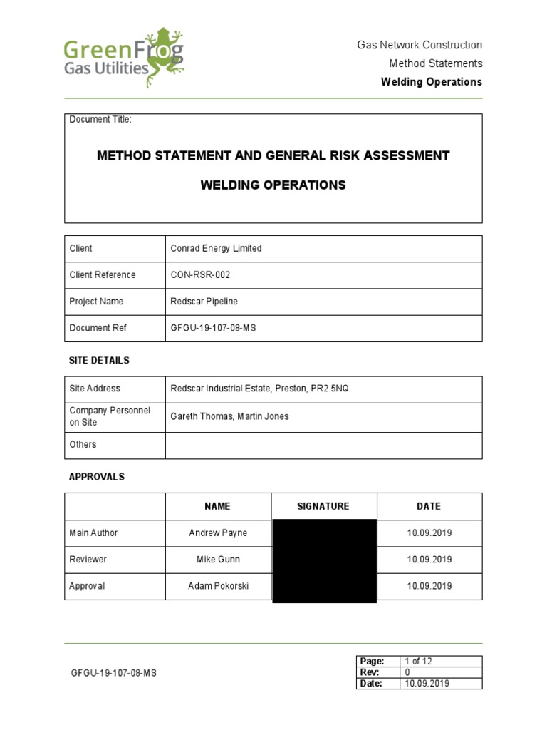 Welding Operations Method Statement | PDF | Welding | Construction
