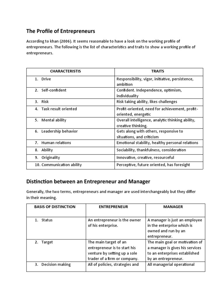 The Profile of Entrepreneurs: Characteristis Traits | PDF ...