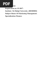 Vipul Jaiswal. Registration No-19-1017-Institute - Sri Balaji University. (BIMHRD) Subject-Basics of Marketing Management. Specialization-Finance