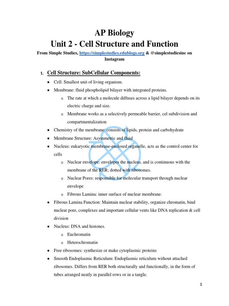 AP Biology Unit 2 - Cell Structure and Function | PDF | Meiosis | Cell ...