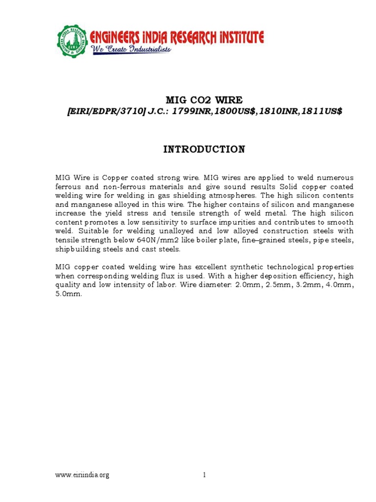 Project Report On Mig Co2 Wire | PDF | Welding | Construction
