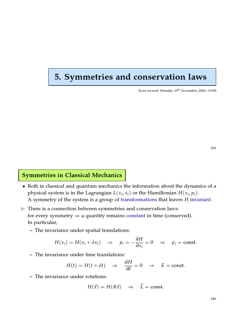 Understanding Symmetries and Conservation Laws in Classical and Quantum ...
