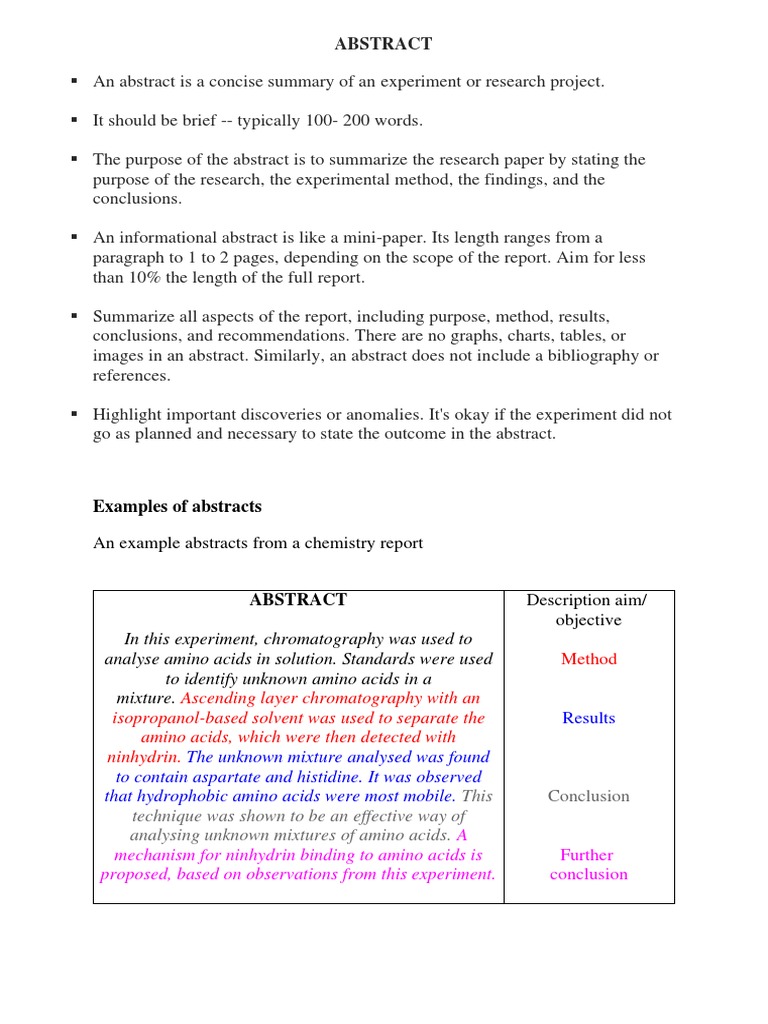Examples of Abstracts: An Example Abstracts From A Chemistry Report ...