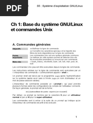 Ch1 Base Du Systeme Gnu Linux Et Commandes Unix Pdf Pdf Interface En Ligne De Commande Ingenierie Informatique