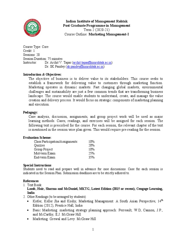 Marketing Management Course Overview | PDF | Marketing | Economies
