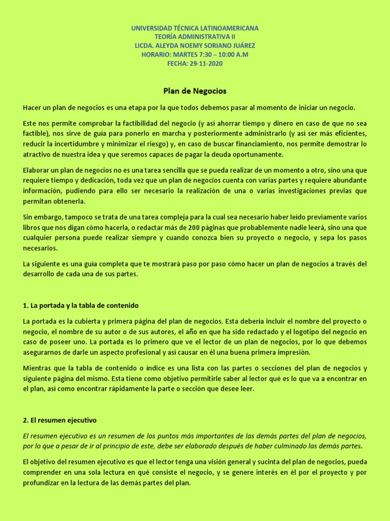 Guía para Crear un Plan de Negocios PDF | PDF | Presupuesto | Tasa ...