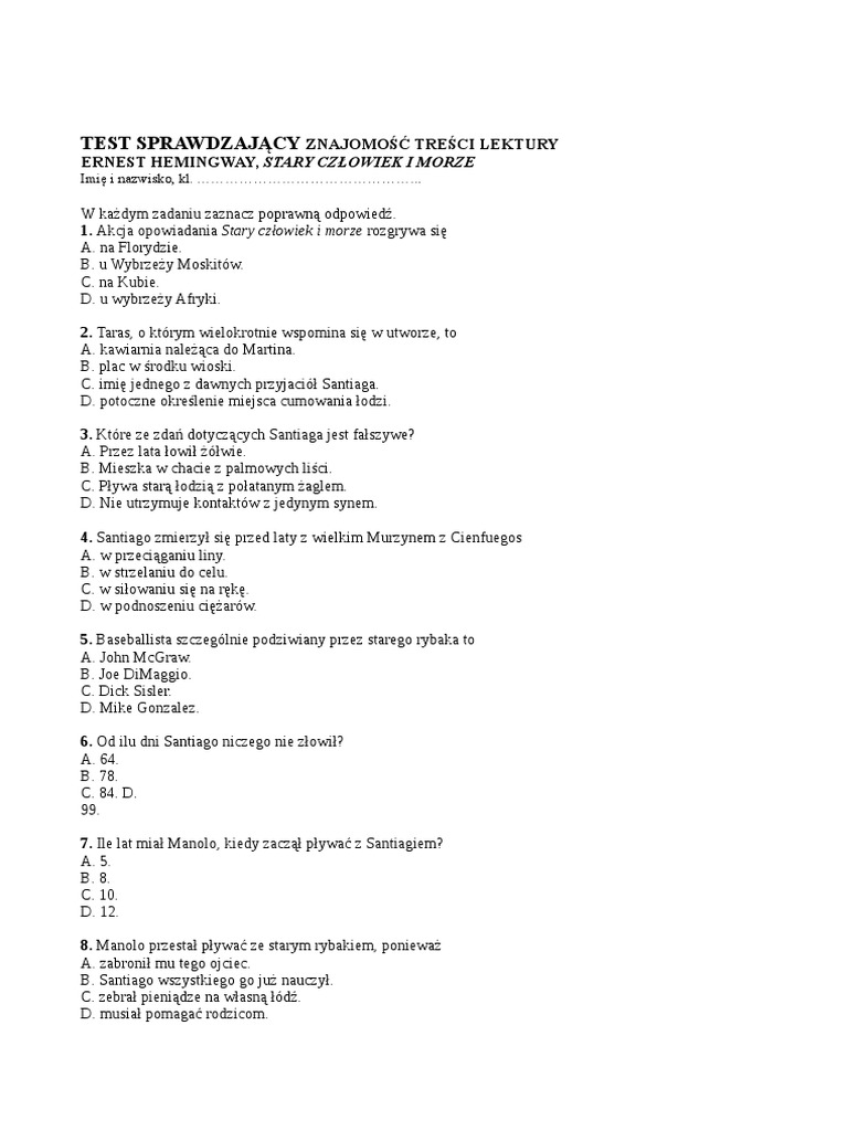 Stary Człowiek I Morze Test Stary - Czlowiek - I - Morze - Test (1) 2 | PDF