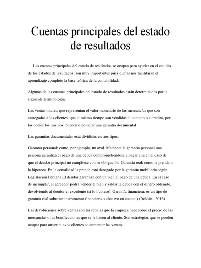 Cuentas Principales Del Estado de Resultados PDF | PDF | Pagos | Dinero