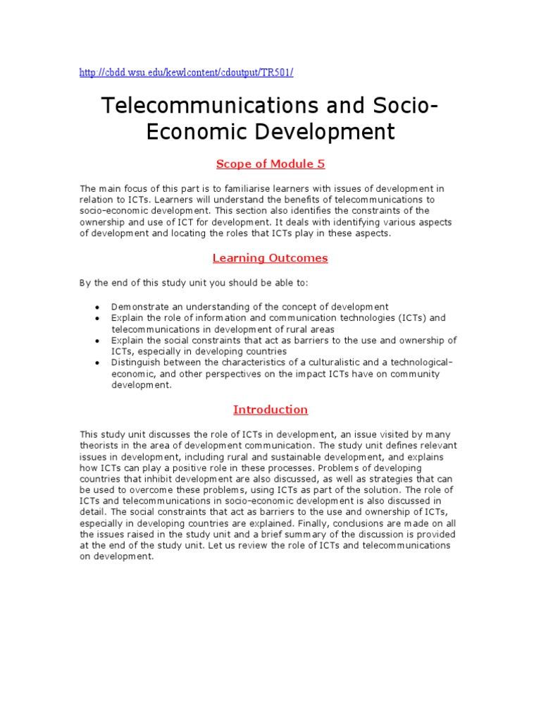 ICTs' Role in Socio-Economic Development | PDF | New Partnership For ...