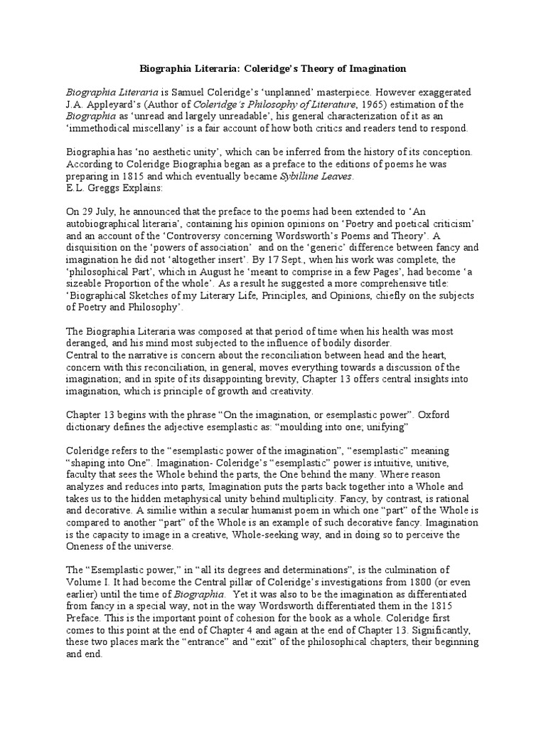 Biographia Literaria Coleridges Theory o | PDF | Samuel Taylor ...