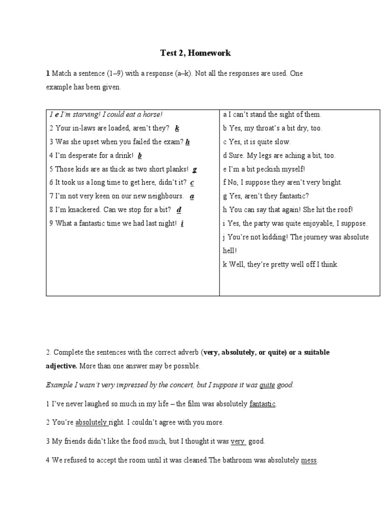 English Homework: Sentence Matching & Grammar Practice | PDF