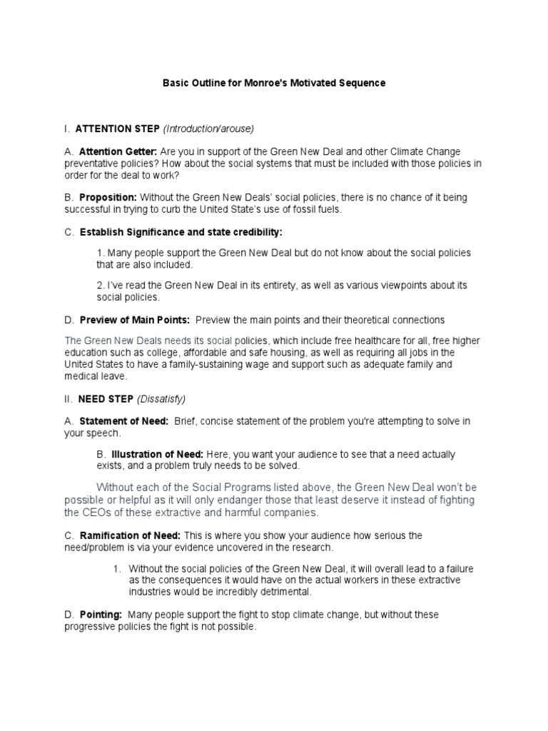 Basic Outline For Monroe's Motivated Sequence | PDF | New Deal | Global ...