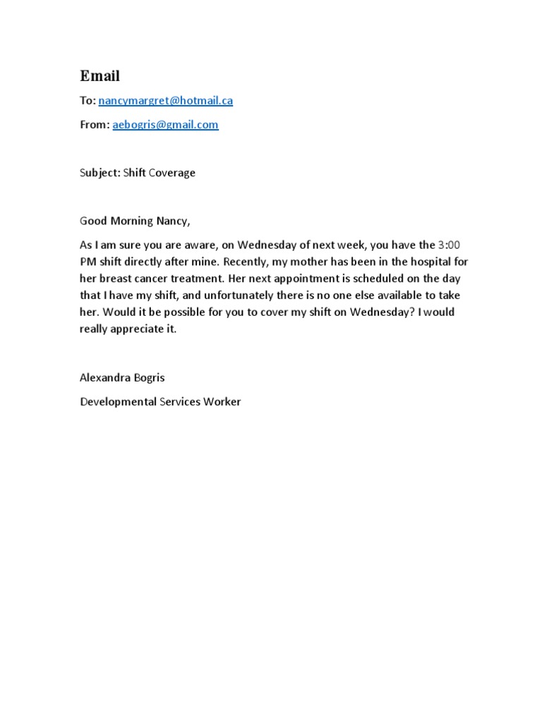 Request for Shift Coverage on Wednesday | PDF