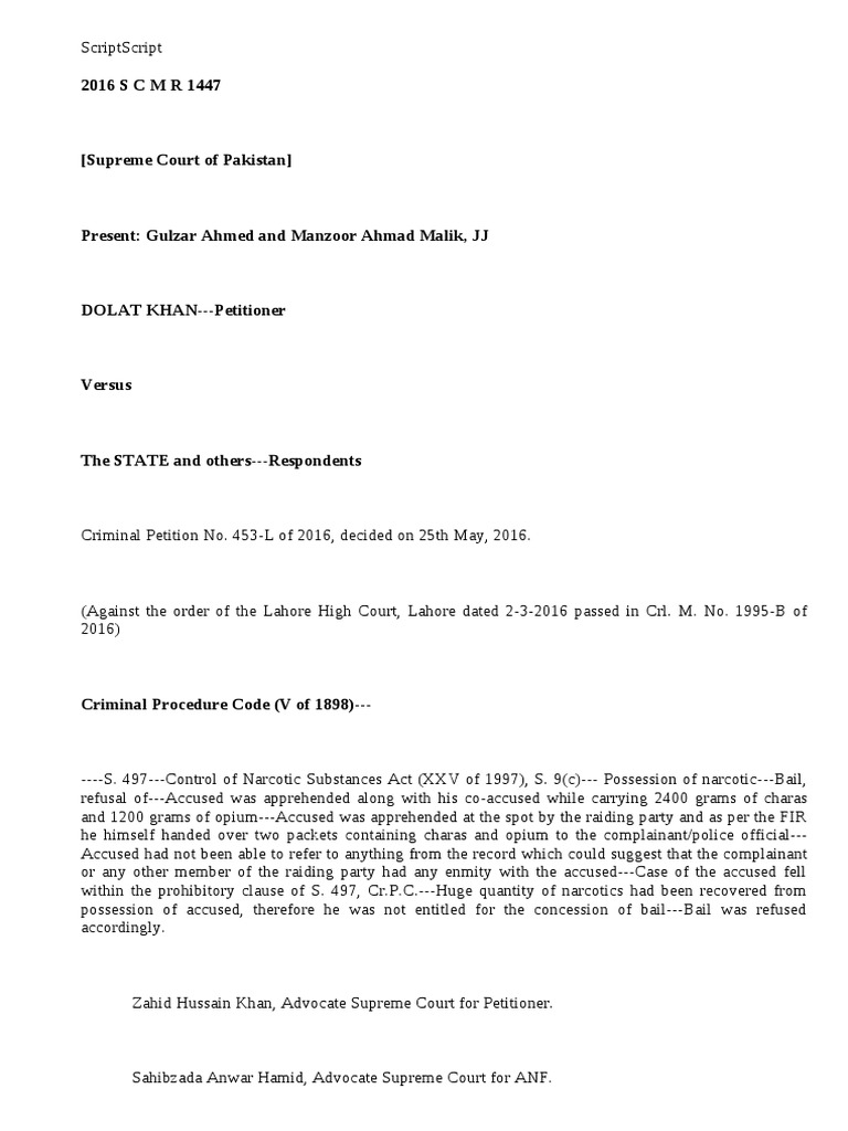 2016 SCMR 1447 | PDF | Bail | Criminal Procedure In South Africa
