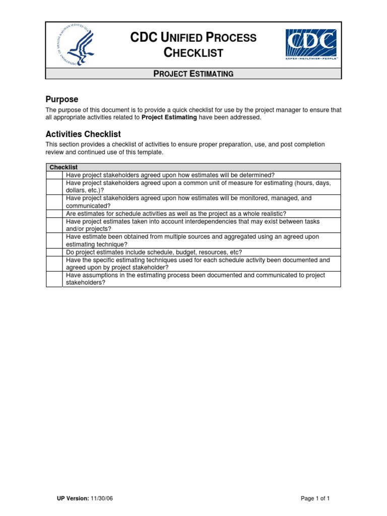 CDC UP Estimating Checklist | PDF | Business | Computers