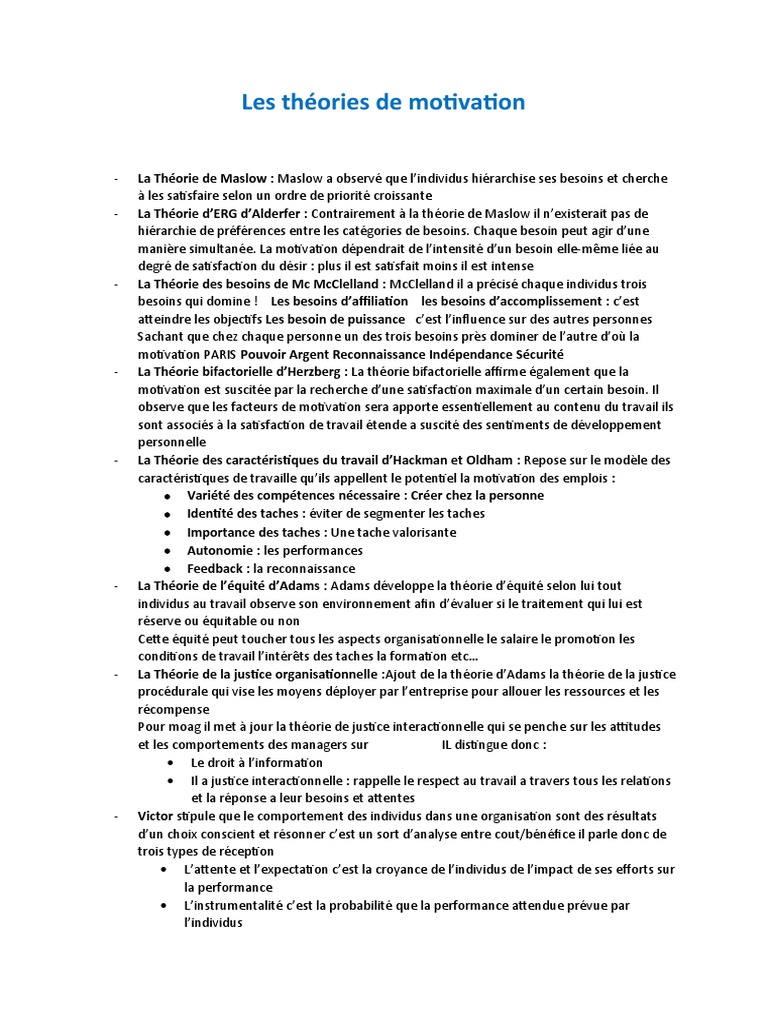 Théories de la motivation au travail | PDF | Motivation | Motivant
