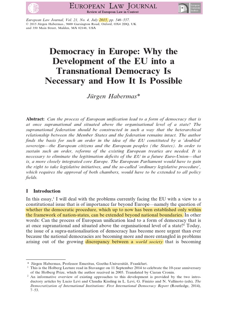 Habermas2015European Law Journal PDF European Union European