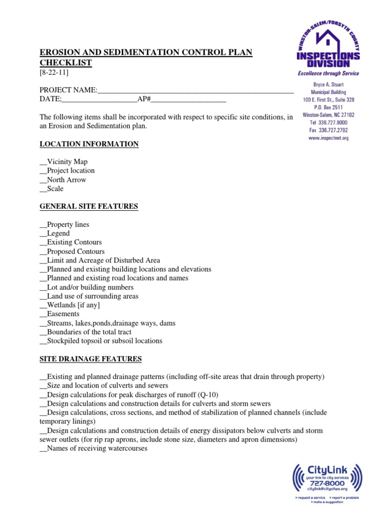 Erosion Control Plan Checklist Guide | PDF | Storm Drain | Erosion